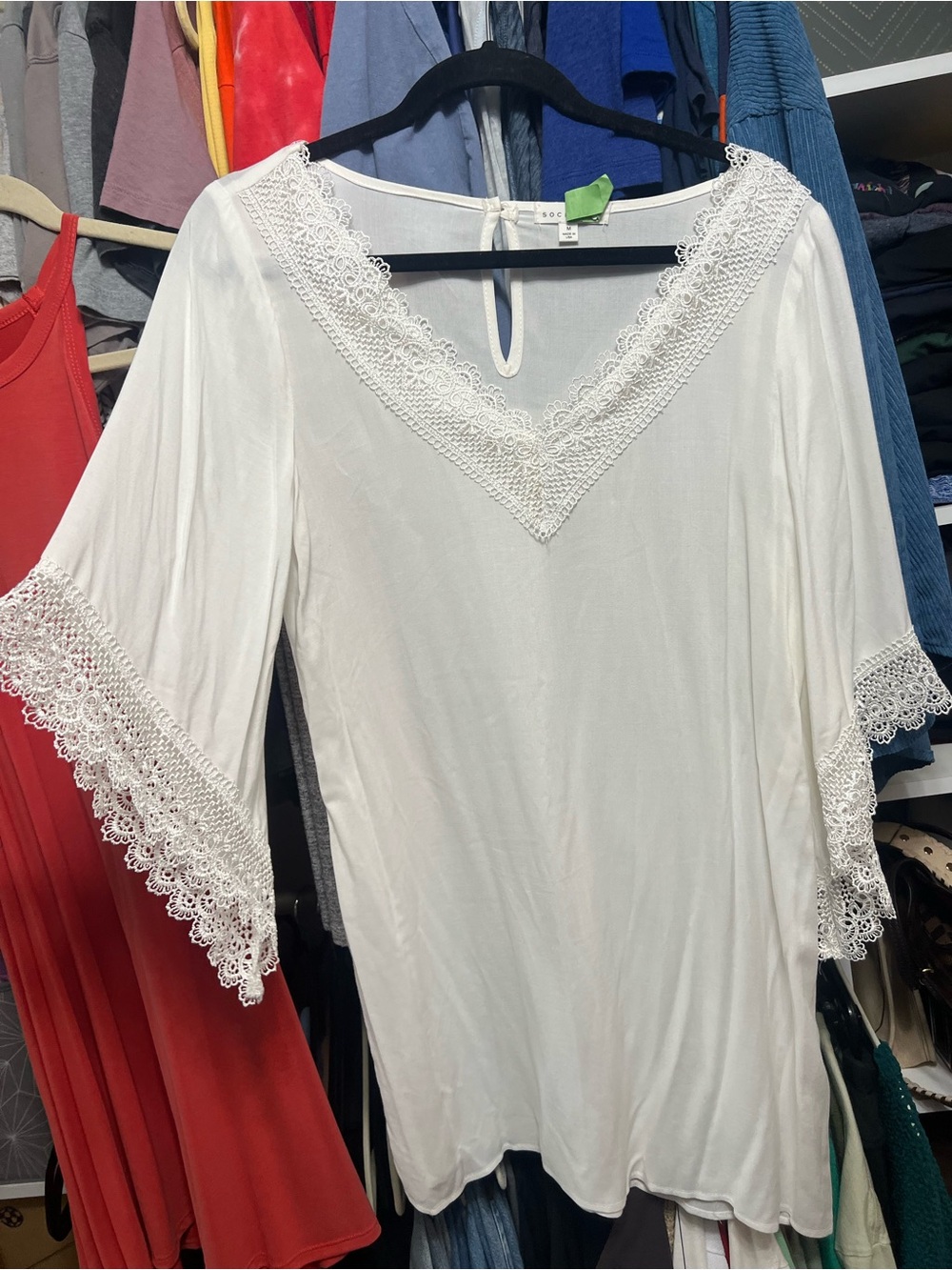 Lace Trim V-Neck Women's dress - White size M